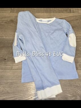 bella bliss Light Blue Long Sleeve Top with Cream Trim and Elbow Patches